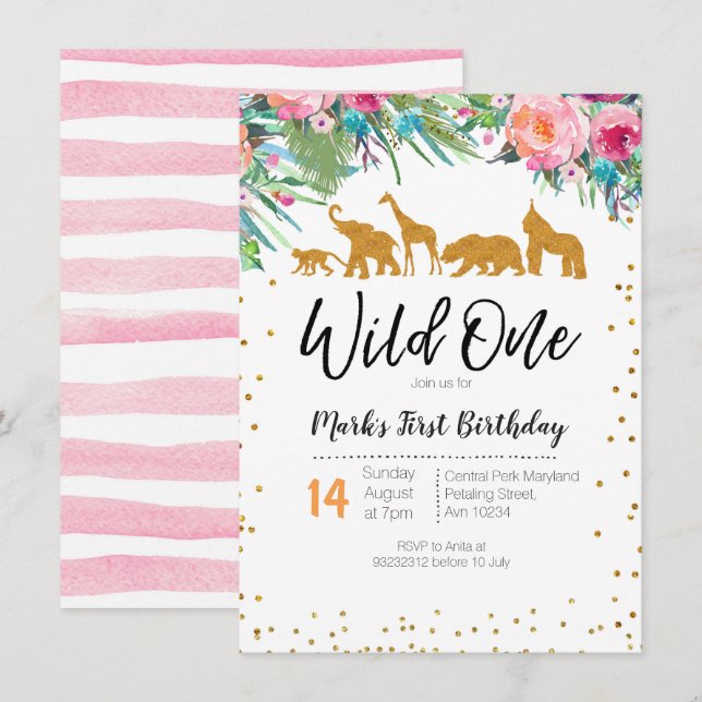 Animales de la jungla de la invitación al cumpleañ (Anverso / Reverso)