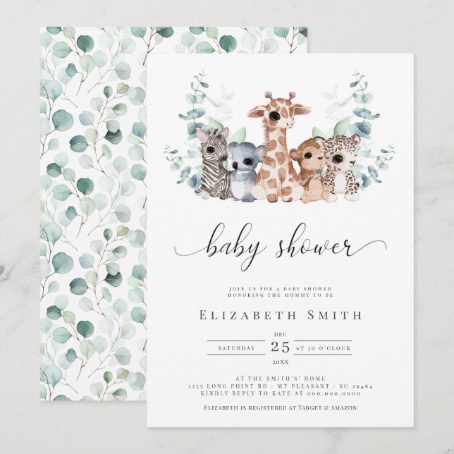 Animales de la jungla de Safari Invitación de Baby (Anverso / Reverso)