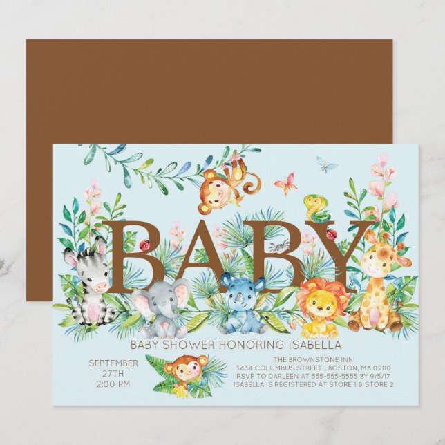 Animales de la jungla dulce Niños Niños Invitación (Anverso / Reverso)