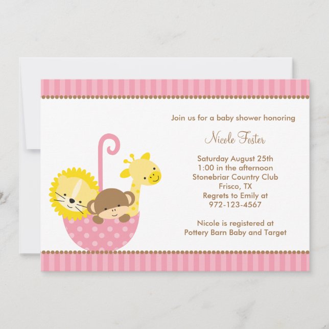 Animales de la jungla en invitaciones de paraguas  (Anverso)