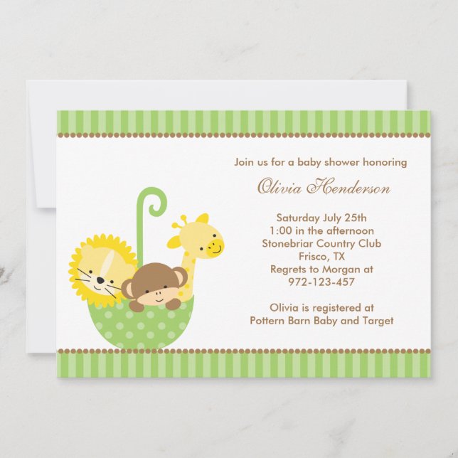 Animales de la jungla en invitaciones de paraguas  (Anverso)