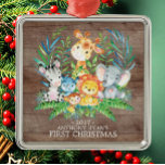 Animales de la jungla primer adorno navideño del b<br><div class="desc">Animales de safari personalizados para un niño o una niña antes de Navidad. Nuestra hermosa escena de la jungla incluye una jirafa,  un mono,  elefante,  cebra,  hipopótamo y león. Artículos coincidentes disponibles en nuestra tienda.</div>