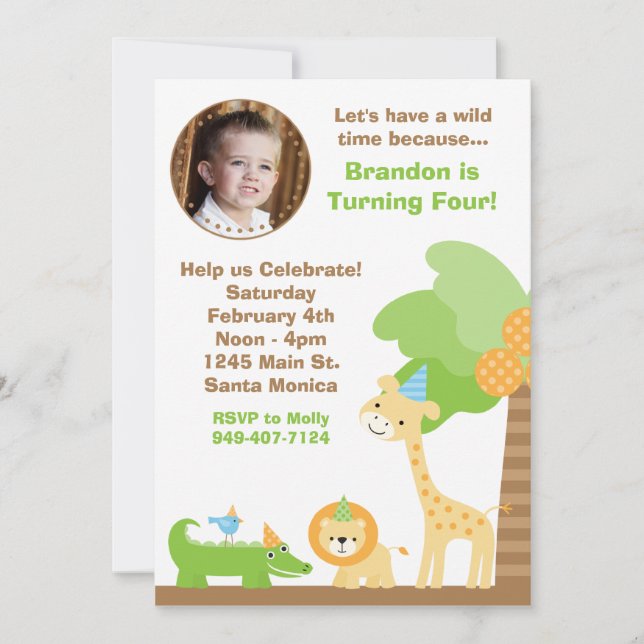 Animales de la selva Invitación a fiesta de cumple (Anverso)