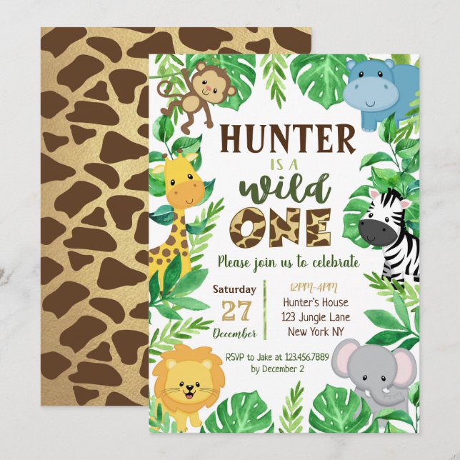 Animales de la selva Safari Invitaciones de cumple (Anverso / Reverso)
