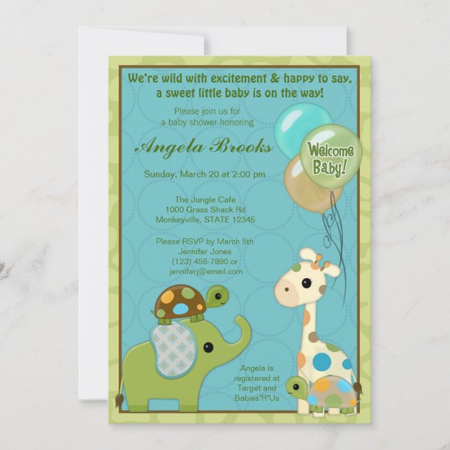 Animales de las invitaciones de Baby Shower de la (Anverso)