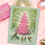 Animales de Navidad de época alrededor de un árbol<br><div class="desc">Animales de Navidad de época alrededor de un árbol rosa</div>