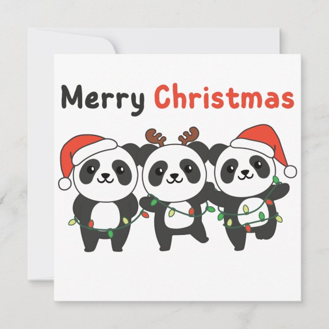 Animales de Navidad Pandas Invitación de Navidad (Anverso)