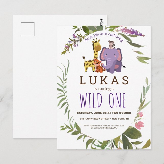 Animales de Safari de la Selva de Niños Invitación (Anverso / Reverso)