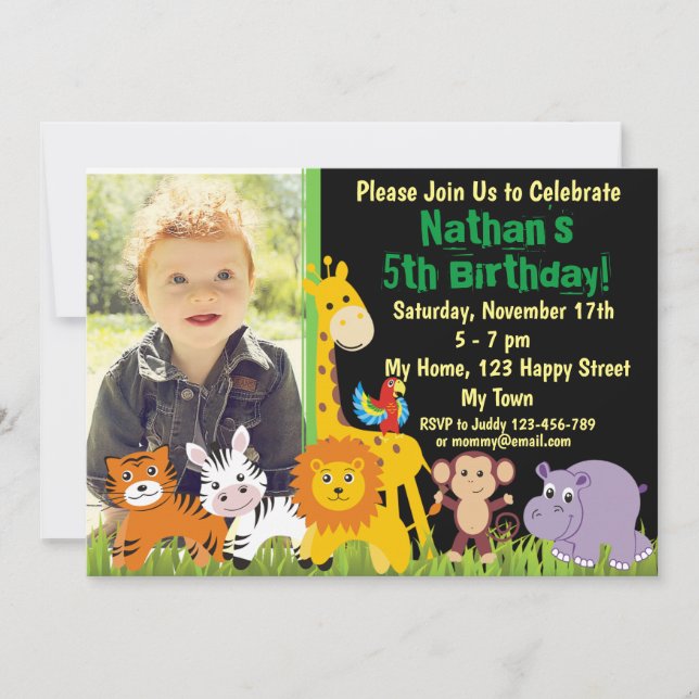 Animales de Safari Invitación de cumpleaños a los  (Anverso)