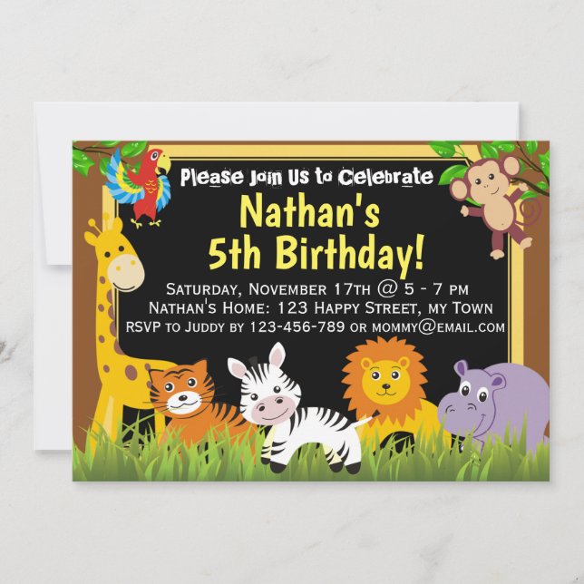 Animales de Safari Invitación de cumpleaños a los  (Anverso)