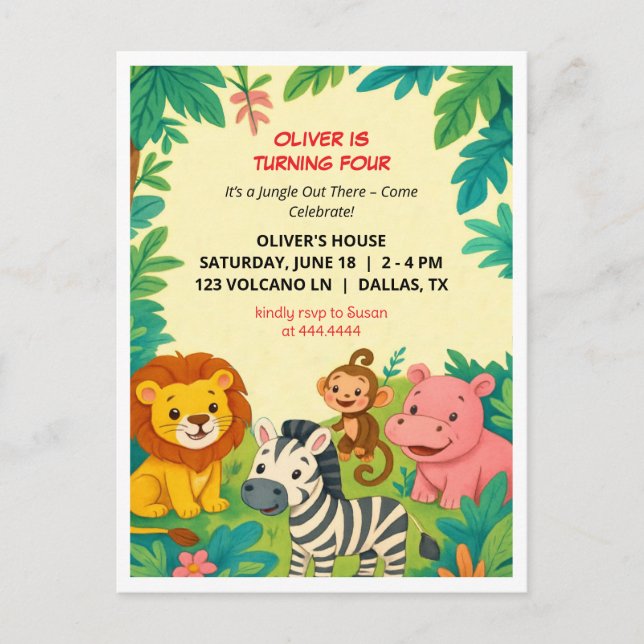 Animales de Safari Invitación de cumpleaños Tarjet (Anverso)