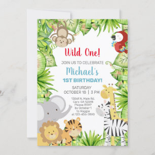 Animales de Safari Invitación de primer cumpleaños