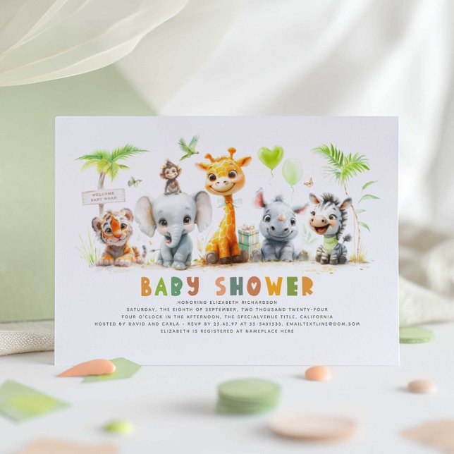 Animales de Safari juntan la invitación de Baby Sh (Little Animals Safari Baby Shower Invitations)
