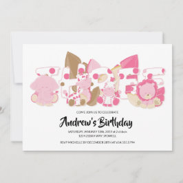 Animales de Safari Rosa Invitación a la fiesta de 