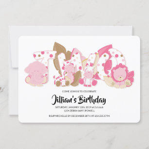 Animales de Safari Rosado Segunda Invitación a la