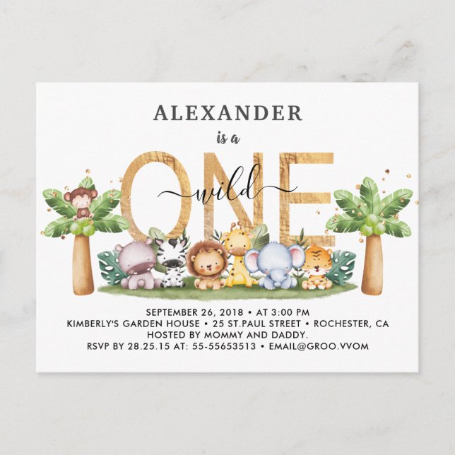 Animales de Safari silvestres invitaciones de prim (Anverso)