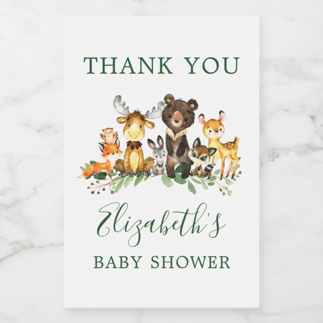 Animales de Woodland Baby Shower favorecen las eti (Etiqueta única)