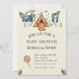 Animales de Woodland Boho Invitación de Baby Showe