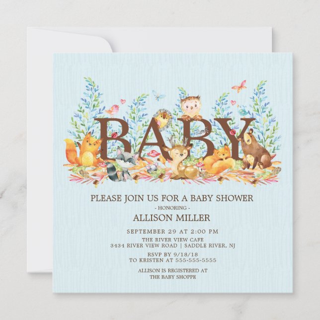Animales de Woodland Invitación a Baby Shower para (Anverso)