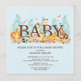 Animales de Woodland Invitación a Baby Shower para