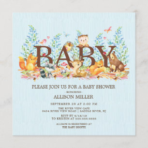 Animales de Woodland Invitación a Baby Shower para