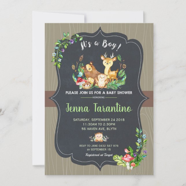 Animales de Woodland Invitación a un niño de Baby  (Anverso)