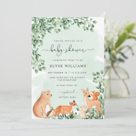 Animales de Woodland Invitación verde a Baby Showe
