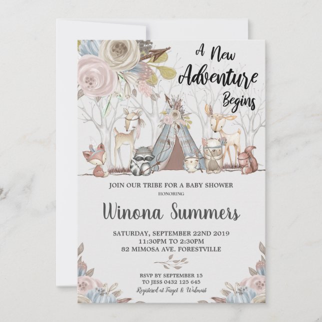 Animales de Woodland Invitaciones a duchas para be (Anverso)