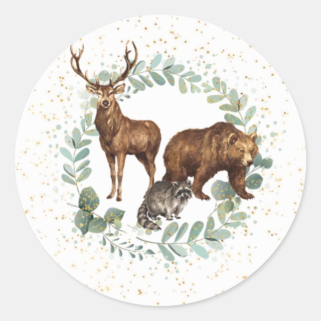 Animales de Woodland Pegatinas de cumpleaños favor (Anverso)