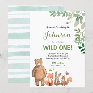 Animales de Woodland Primer Día Invitación Niño.