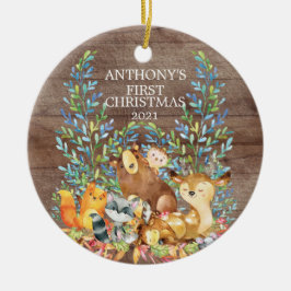 Animales de Woodland primer ornamento navideño par