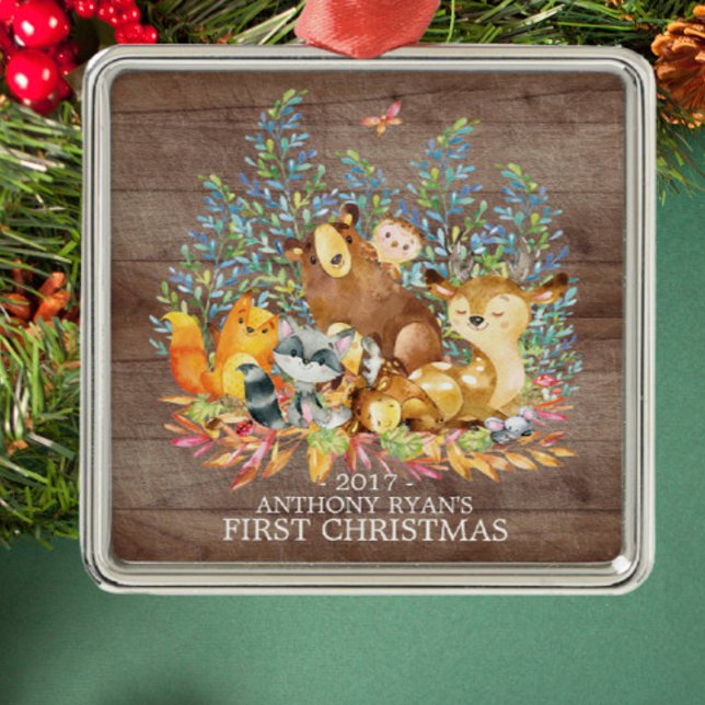 Animales de Woodland primer ornamento navideño par (Subido por el creador)