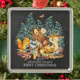 Animales de Woodland primer ornamento navideño par