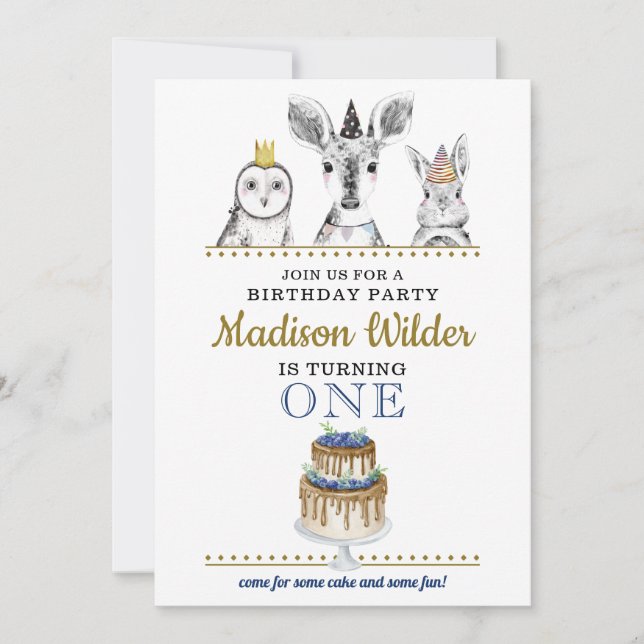 Animales de Woodland Primera Invitación de Cumplea (Anverso)