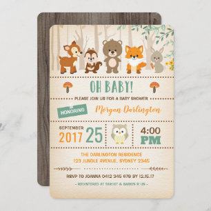 Animales del bosque de la invitación de Baby