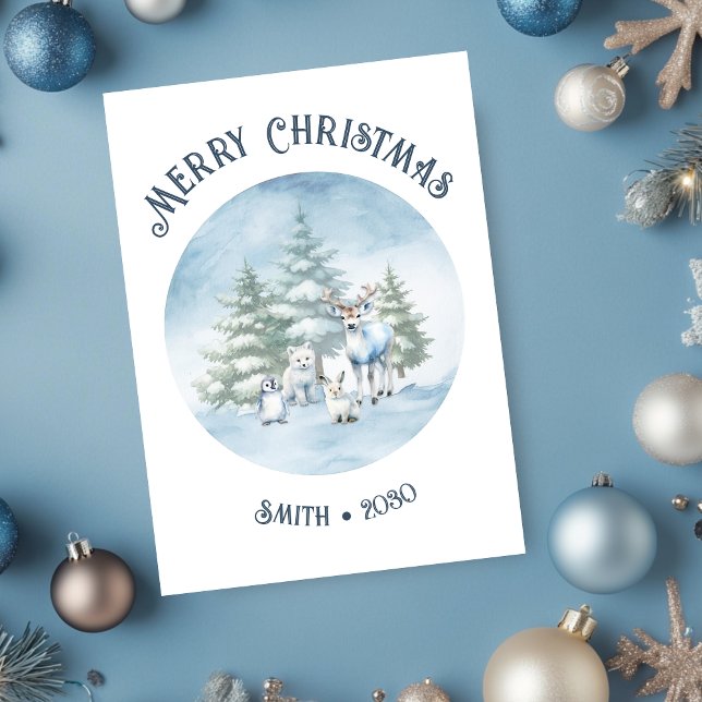 Animales del Bosque Tarjeta de Navidad Blanca Plan (Woodland creature holiday card with white background)