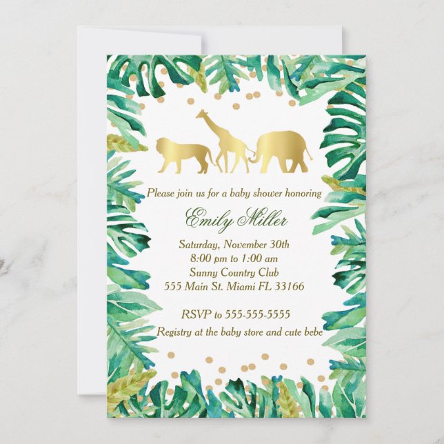 Animales del oro de la invitación de Baby Shower (Anverso)