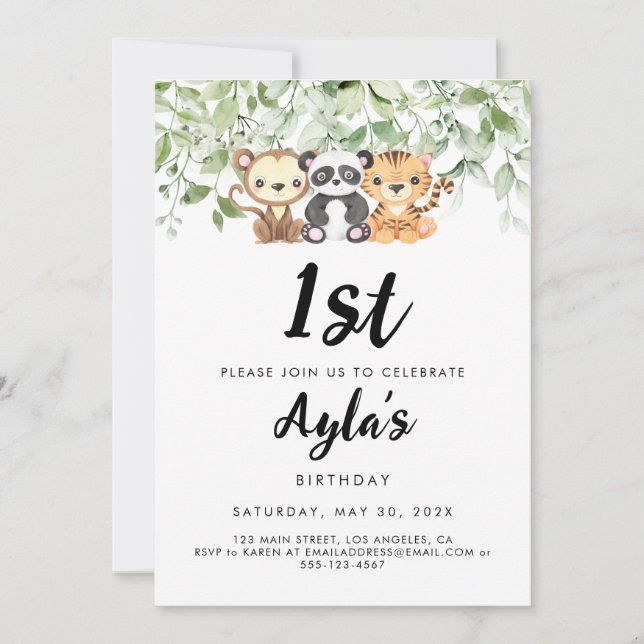Animales del zoológico 1ª invitación de cumpleaños (Anverso)