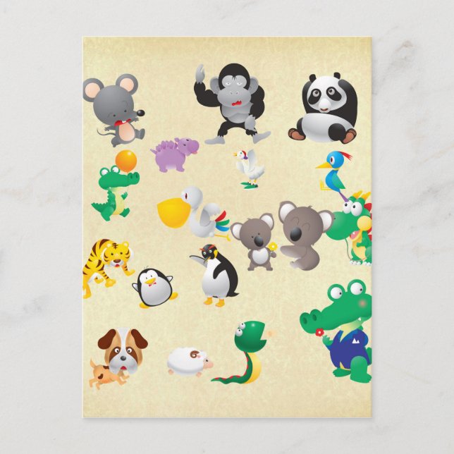 Animales del zoológico aburrido saludan tarjetas p (Anverso)