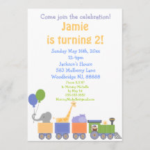 Animales en invitaciones de un cumpleaños del tren