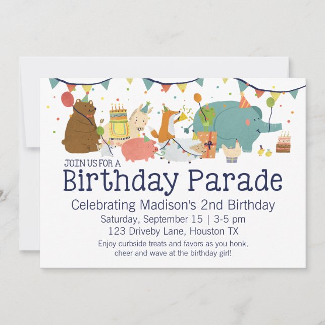 Animales en marcha por invitación de cumpleaños (Anverso)