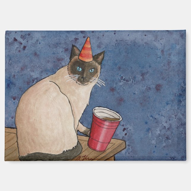 Animales fiestas: imán gato siamés de 3,5" x 2,5" (Anverso)