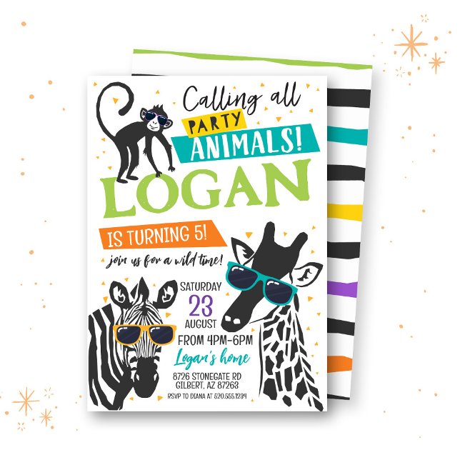 Animales fiestas Invitación moderna al cumpleaños (Subido por el creador)