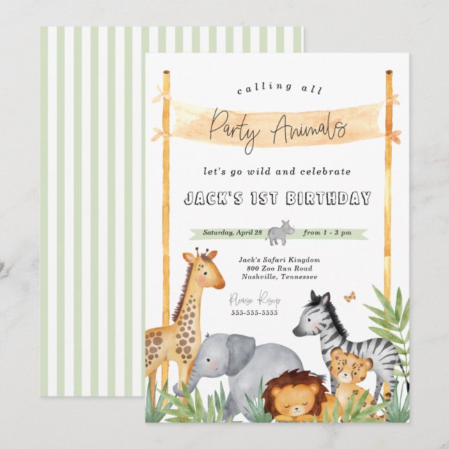 Animales Fiestas Safari Invitación a fiesta de cum (Anverso / Reverso)