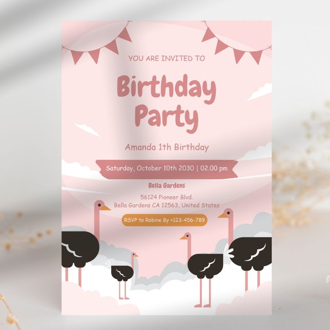 Animales Flamingo 1ª Invitación de cumpleaños (Subido por el creador)