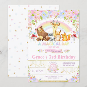 Animales Floral Woodland Invitación a fiesta de cu