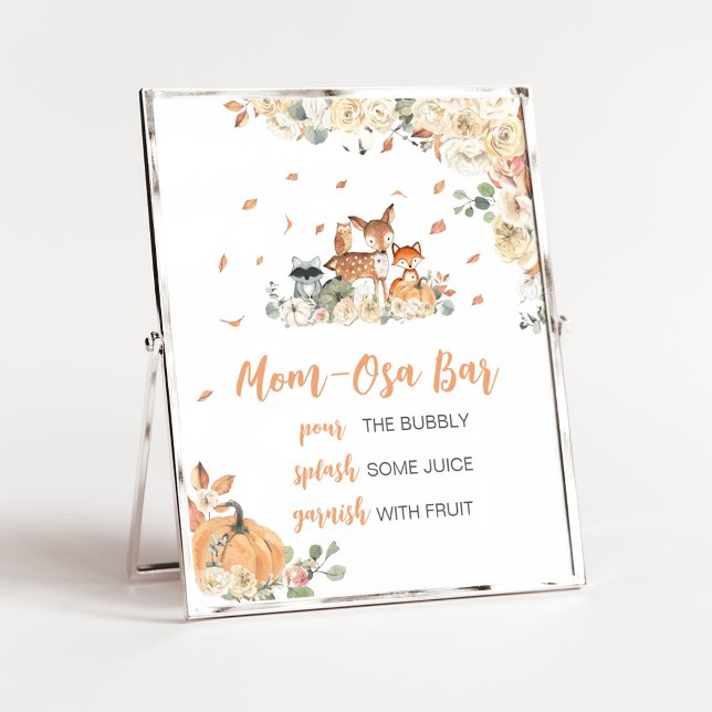 Animales Florales del Bosque Señal de Bar de Mamá  (Floral Woodland Animals Baby Shower Mom Osa Bar Sign)