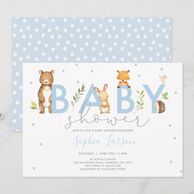 Animales forestales de Invitación a la Baby Shower (Anverso / Reverso)