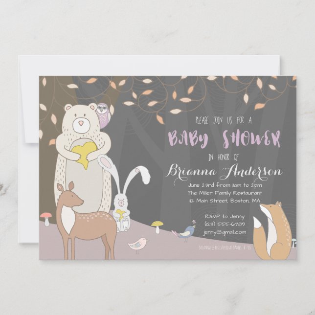 Animales forestales - Invitación a Baby Shower de  (Anverso)