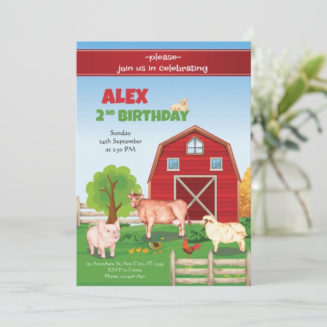 Animales Granja Invitación al cumpleaños Barnyard  (Anverso de pie)